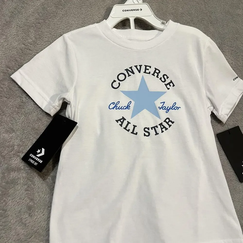 Converse Shirt Shorts Set Toddler 4T White Navy Chuck Taylor All Star Graphic